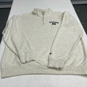 Vintage Michigan‎ Champion  Fleece 1/4 Zip XL White Heathered